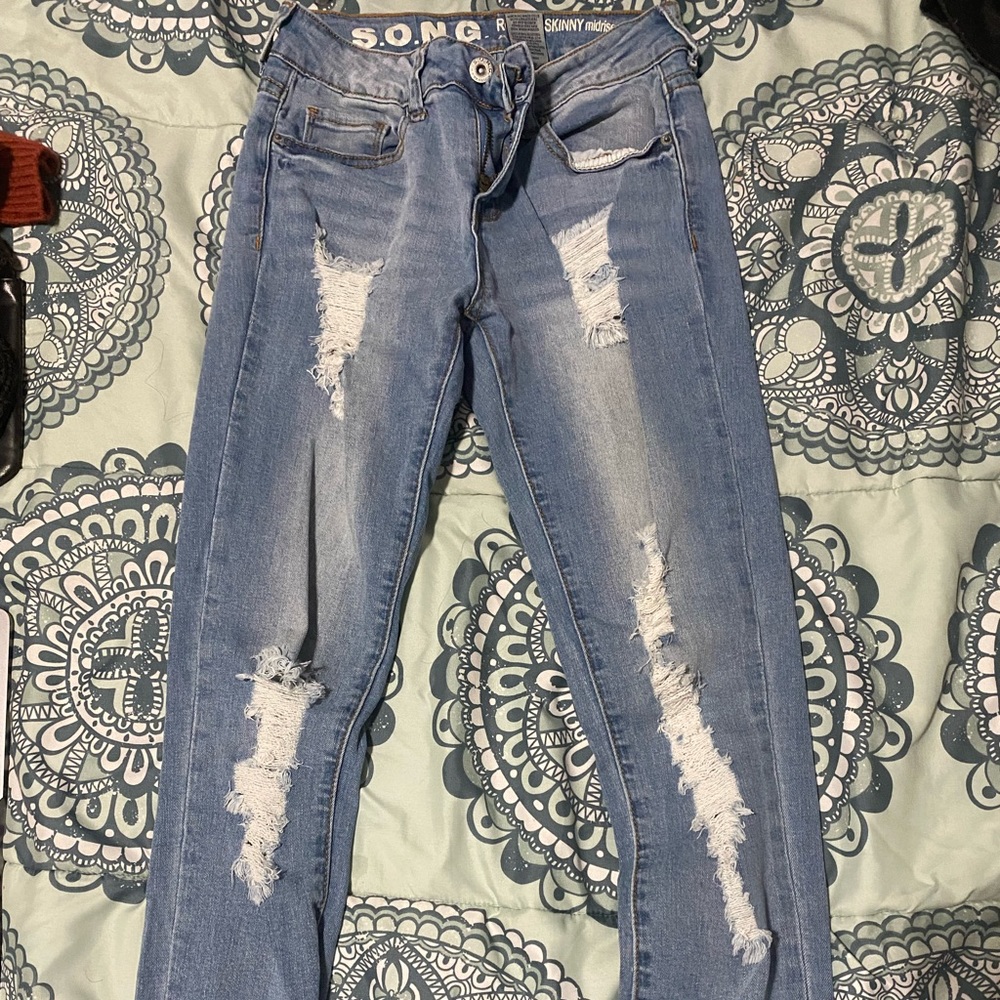 Rocker Skinny Ankle Ripped Jeans